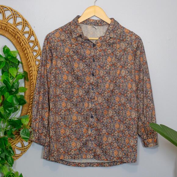 Vtg 70s Tapestry Floral Blouse Retro Folk Pattern Shirt Sz 40 Soft Autumn | FLAW - Picture 1 of 9